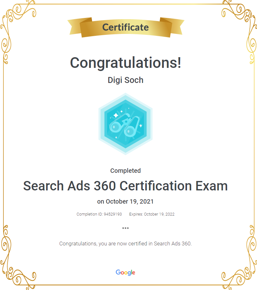 Search Ads 360 Certificate